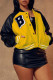 Yellow Casual Letter Patchwork Conventional Collar Outerwear