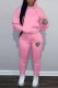 Pink Casual Print Patchwork Hooded Collar Long Sleeve Two Pieces