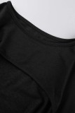 Army Green Casual Letter Print Hollowed Out Patchwork O Neck Long Sleeve Two Pieces