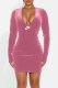 Pink Sexy Print Letter V Neck Wrapped Skirt Dresses