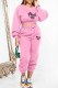 Pink Casual Print Letter O Neck Long Sleeve Two Pieces