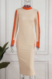 Cream White Sexy Solid Patchwork Backless Half A Turtleneck One Step Skirt Dresses