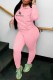 Pink Casual Print Letter Hooded Collar Long Sleeve Two Pieces