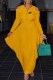 Yellow Street Print Letter Zipper Collar One Step Skirt Dresses