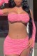 Pink Sexy Solid See-through Backless Strapless Long Sleeve Two Pieces