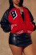 Red Casual Letter Patchwork Conventional Collar Outerwear