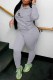 Grey Casual Print Letter Hooded Collar Long Sleeve Two Pieces