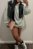 Grey Casual Solid Patchwork Basic Hooded Collar Long Sleeve Dresses