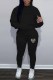 Black Casual Print Patchwork Hooded Collar Long Sleeve Two Pieces