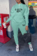 Water Blue Casual Print Patchwork Hooded Collar Long Sleeve Two Pieces