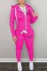 Rose Red Casual Print Letter Hooded Collar Long Sleeve Two Pieces