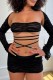 Black Sexy Solid See-through Backless Strapless Long Sleeve Two Pieces