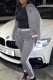 Grey Casual Print Letter Zipper Collar Long Sleeve Two Pieces