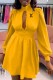 Yellow Elegant Print Hollowed Out Letter Turtleneck Waist Skirt Dresses