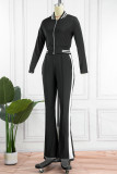 Red Casual Solid Patchwork Zipper Long Sleeve Two Pieces