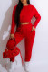 Red Casual Solid Patchwork O Neck Long Sleeve Two Pieces