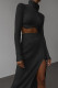 Black Casual Solid Patchwork Slit Asymmetrical Turtleneck Long Sleeve Two Pieces