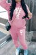 Pink Casual Print Letter Hooded Collar Long Sleeve Two Pieces