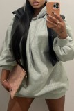Grey Casual Solid Patchwork Basic Hooded Collar Long Sleeve Dresses