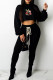 Black Red Casual Print Frenulum Basic Hooded Collar Long Sleeve Two Pieces