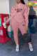 Pink Casual Print Patchwork Hooded Collar Long Sleeve Two Pieces