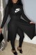 Black Street Print Slit Letter Half A Turtleneck Long Sleeve Two Pieces