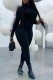 Black Casual Solid Patchwork O Neck Skinny Jumpsuits