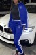 Blue Casual Print Letter Zipper Collar Long Sleeve Two Pieces