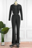 Red Casual Solid Patchwork Zipper Long Sleeve Two Pieces