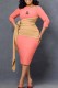 Pink Elegant Print Letter Asymmetrical Collar Pencil Skirt Dresses