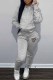 Grey Casual Print Patchwork Hooded Collar Long Sleeve Two Pieces