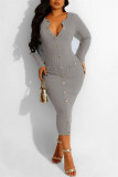 Red Casual Solid Patchwork Turndown Collar Long Sleeve Dresses
