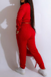 Red Casual Solid Patchwork O Neck Long Sleeve Two Pieces