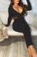 Black Sexy Solid Hollowed Out Patchwork V Neck Pencil Skirt Dresses