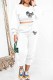 White Casual Print Letter O Neck Long Sleeve Two Pieces