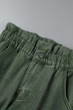 Green Casual Solid Patchwork High Waist Regular Denim Jeans