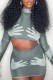 Green Sexy Print Patchwork Turtleneck Long Sleeve Two Pieces