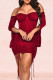 Burgundy Sexy Solid Patchwork Fold Off the Shoulder Long Sleeve Dresses