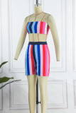 Stripe Party Striped Patchwork Strapless Sleeveless Two Pieces