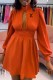 Orange Elegant Print Hollowed Out Letter Turtleneck Waist Skirt Dresses