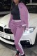Purple Casual Print Letter Zipper Collar Long Sleeve Two Pieces