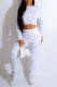 White Casual Solid Patchwork O Neck Long Sleeve Two Pieces