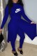 Blue Street Print Slit Letter Half A Turtleneck Long Sleeve Two Pieces