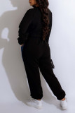 Black Casual Solid Patchwork O Neck Long Sleeve Two Pieces