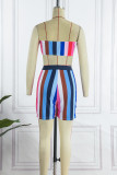 Stripe Party Striped Patchwork Strapless Sleeveless Two Pieces