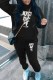 Black Casual Print Letter Hooded Collar Long Sleeve Two Pieces