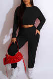 Red Casual Solid Patchwork O Neck Long Sleeve Two Pieces