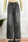 Black Casual Solid Patchwork High Waist Regular Denim Jeans