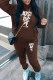 Brown Casual Print Letter Hooded Collar Long Sleeve Two Pieces