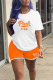 Tangerine Red Casual Print Patchwork O Neck Short Sleeve Two Pieces